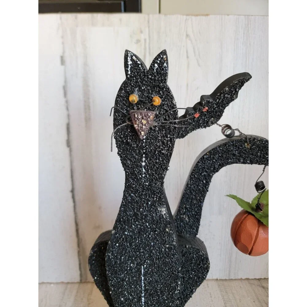 Unique‎ wooden black cat bat Halloween home decor figure